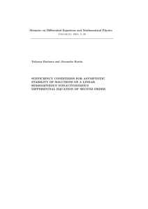 Memoirs on Diﬀerential Equations and Mathematical Physics SUFFICIENCY CONDITIONS FOR ASYMPTOTIC
