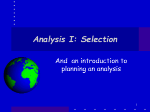 Analysis I: Selection And  an introduction to planning an analysis 1