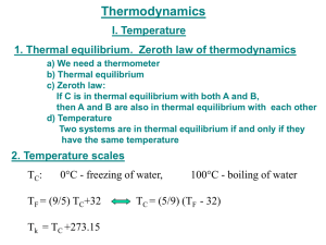 Thermodynamics I. Temperature 1. Thermal equilibrium.  Zeroth law of thermodynamics