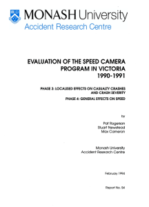 PROGRAM IN VICTORIA EVALUATION OF THE SPEED CAMERA 1990-1991 Pat Rogerson