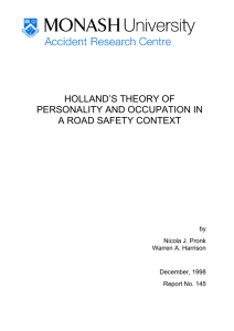 HOLLAND’S THEORY OF PERSONALITY AND OCCUPATION IN A ROAD SAFETY CONTEXT