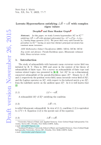 2015 Lorentz Hypersurfaces satisfying eigen values △ ⃗