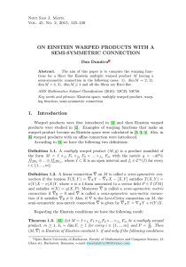 ON EINSTEIN WARPED PRODUCTS WITH A SEMI-SYMMETRIC CONNECTION 1. Introduction