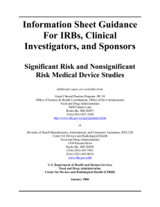 Information Sheet Guidance For IRBs, Clinical Investigators, and Sponsors