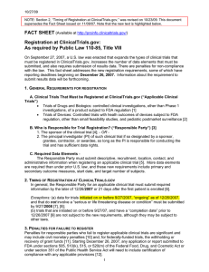 10/27/09  NOTE: Section 2, “Timing of Registration at ClinicalTrials.gov,” was revised...