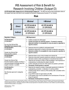 IRB Assessment of Risk &amp; Benefit for