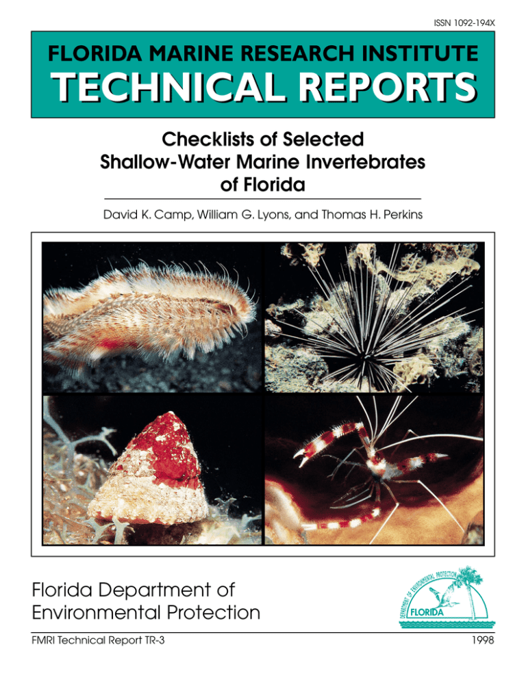provokere Konsulat sollys TECHNICAL REPORTS FLORIDA MARINE RESEARCH INSTITUTE Florida Department of  Environmental Protection