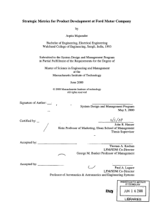 Strategic Metrics for Product Development  at Ford Motor Company