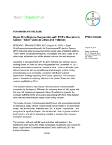 Bayer CropScience Cooperates with EPA’s Decision to Cancel Temik