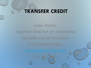 TRANSFER CREDIT LINDA YOUNG ASSISTANT DIRECTOR OF ADMISSIONS TRANSFER AND ARTICULATION