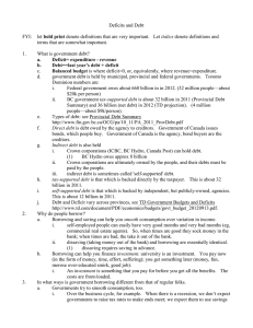 Deficits and Debt  bold print terms that are somewhat important.