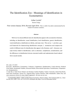 The Identification Zoo - Meanings of Identification in Econometrics Arthur Lewbel
