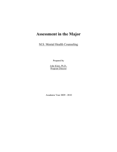 Assessment in the Major  M.S. Mental Health Counseling Prepared by