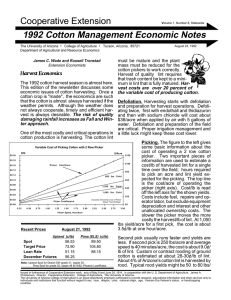 Cooperative Extension 1992 Cotton Management Economic Notes •