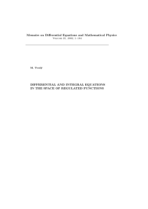 Memoirs on Differential Equations and Mathematical Physics DIFFERENTIAL AND INTEGRAL EQUATIONS