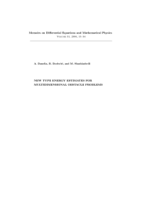 Memoirs on Differential Equations and Mathematical Physics MULTIDIMENSIONAL OBSTACLE PROBLEMS