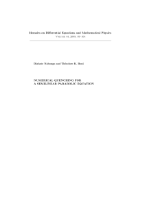 Memoirs on Differential Equations and Mathematical Physics NUMERICAL QUENCHING FOR