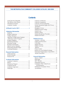 Contents THE METROPOLITAN COMMUNITY COLLEGES CATALOG  2003-2004