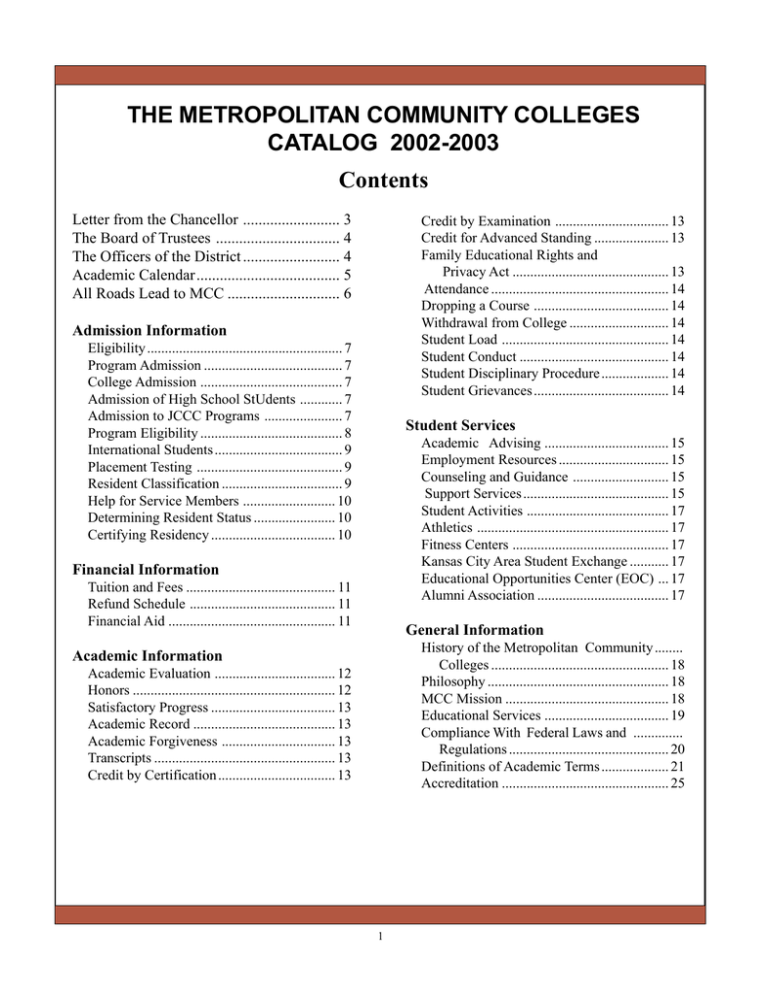 The Metropolitan Community Colleges Catalog 2002 2003 Contents