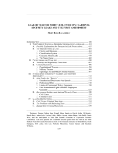 LEAKER TRAITOR WHISTLEBLOWER SPY: NATIONAL SECURITY LEAKS AND THE FIRST AMENDMENT