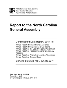 Report to the North Carolina General Assembly Consolidated Data Report, 2014-15