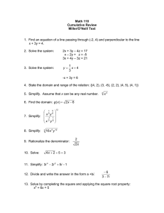 Math 110 Cumulative Review Miller/O’Neill Text