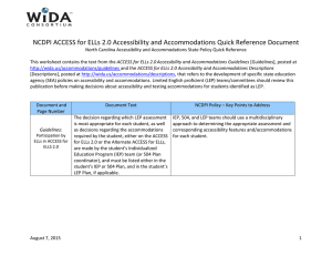 NCDPI ACCESS for ELLs 2.0 Accessibility and Accommodations Quick Reference...