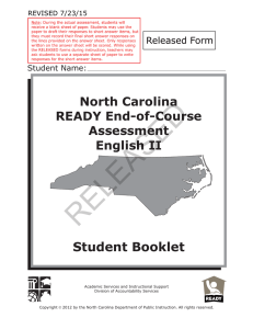 RELEASED Student Booklet North Carolina READY End-of-Course