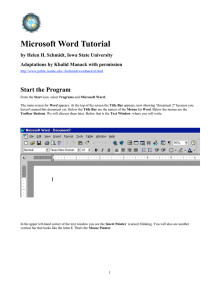 Microsoft Word Tutorial Start the Program Adaptations by Khalid Manack with permission
