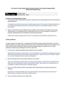 Ford Code of Human Rights, Basic Working Conditions and Corporate... Perception and Understanding of Code Pre-Site Visit Facility Survey