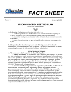 FACT SHEET WISCONSIN OPEN MEETINGS LAW
