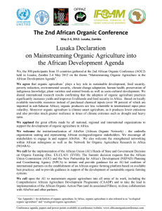 The 2nd African Organic Conference Lusaka Declaration on Mainstreaming Organic Agriculture into the African Development Agenda