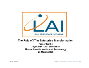 The Role of IT in Enterprise Transformation Presented by Jayakanth “JK” Srinivasan
