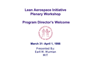 Lean Aerospace Initiative Plenary Workshop Program Director’s Welcome