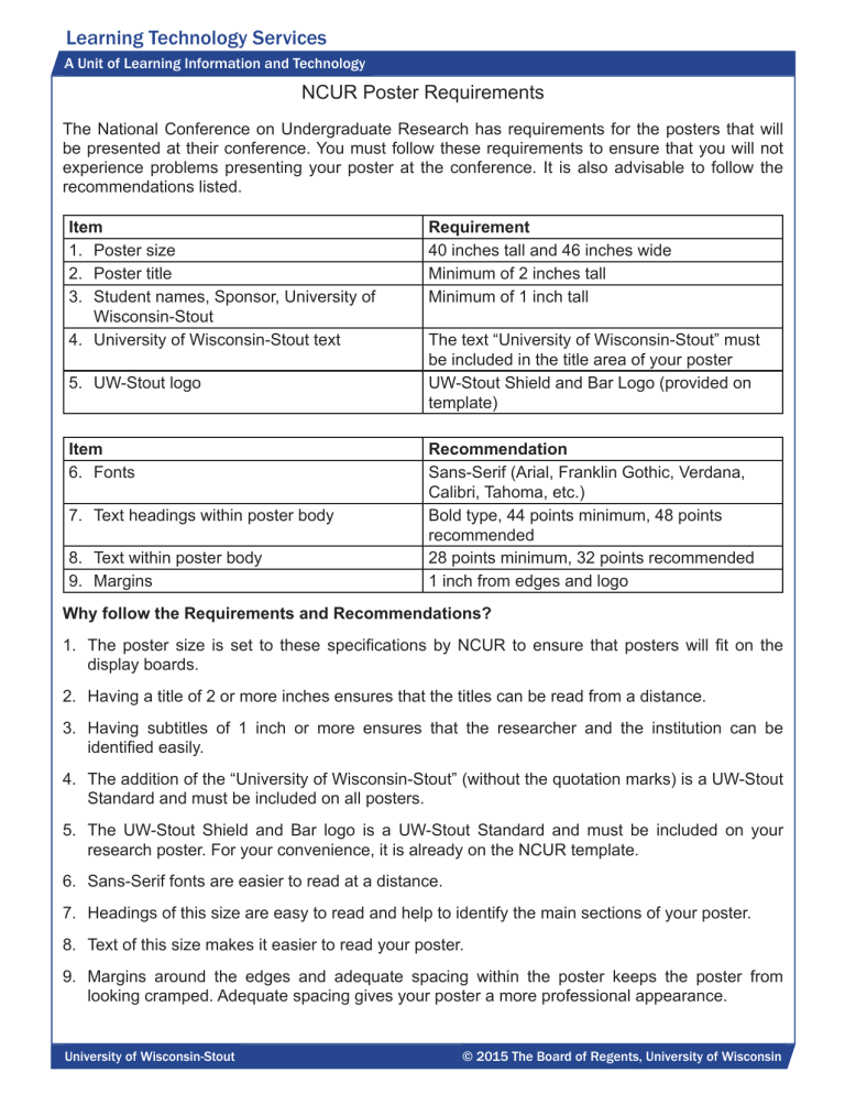 Learning Technology Services NCUR Poster Requirements