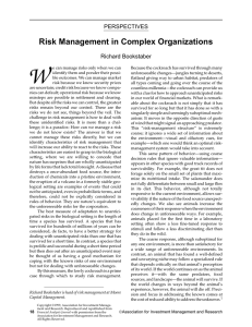 Risk Management in Complex Organizations PERSPECTIVES Richard Bookstaber