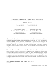 ANALYTIC MANIFOLDS OF NONPOSITIVE CURVATURE Uwe ABRESCH Victor SCHROEDER