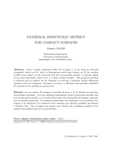 EXTREMAL ISOSYSTOLIC METRICS FOR COMPACT SURFACES Eugenio CALABI Abstract.