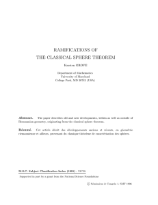 RAMIFICATIONS OF THE CLASSICAL SPHERE THEOREM Karsten GROVE Abstract.