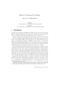 Hilbert’s Thirteenth Problem Shreeram S. ABHYANKAR