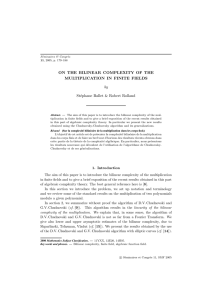 ON THE BILINEAR COMPLEXITY OF THE MULTIPLICATION IN FINITE FIELDS by