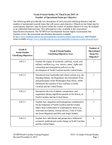 The following table provides the text description of each assessed... number of operational (scored) items that will assess each objective.... Grade 8 Social Studies NC Final Exam 2015–16