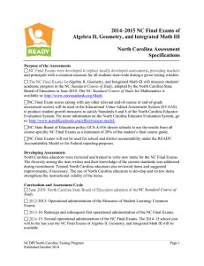2014–2015 NC Final Exams of North Carolina Assessment Specifications