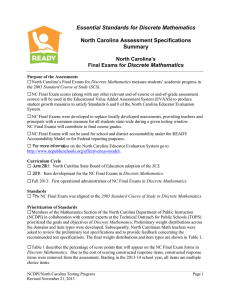 Essential Standards for Discrete Mathematics Discrete Mathematics North Carolina Assessment Specifications Summary