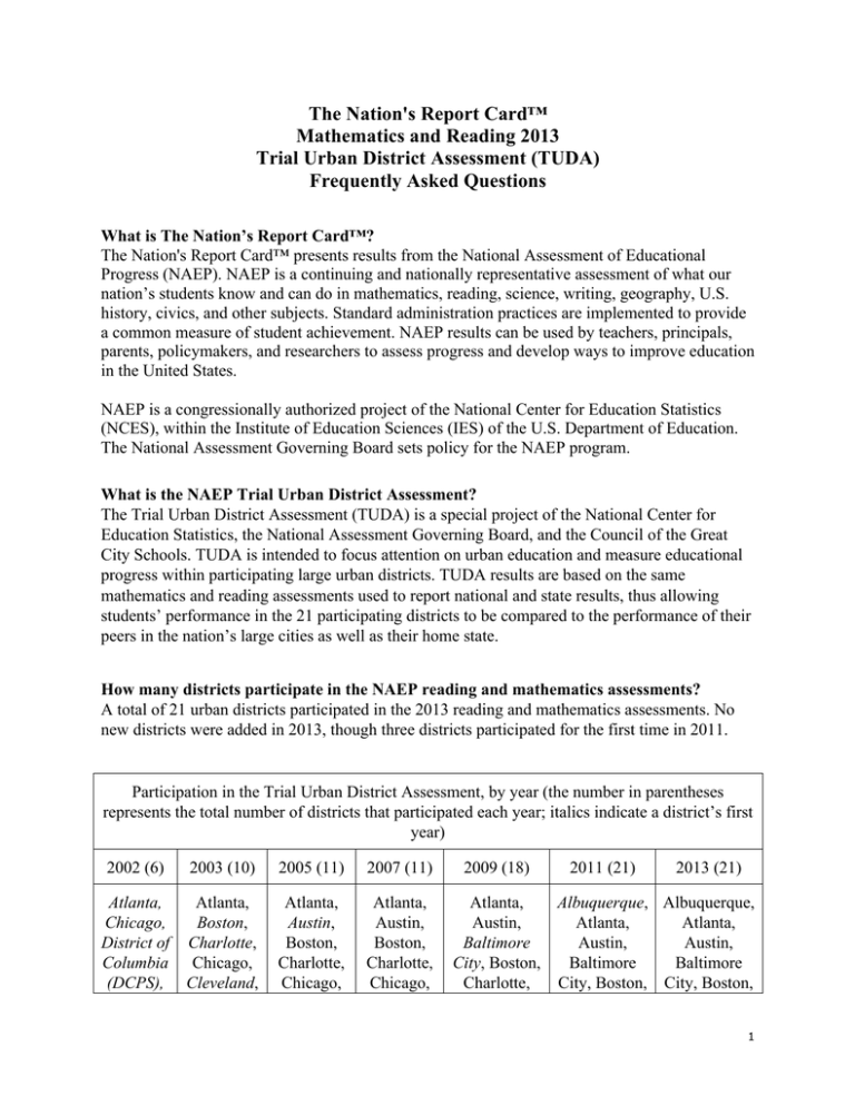 The Nation's Report Card™ Mathematics and Reading 2013