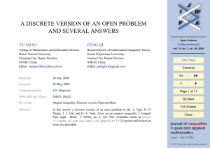 A DISCRETE VERSION OF AN OPEN PROBLEM AND SEVERAL ANSWERS YU MIAO