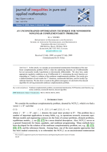 AN UNCONSTRAINED OPTIMIZATION TECHNIQUE FOR NONSMOOTH NONLINEAR COMPLEMENTARITY PROBLEMS M. A. TAWHID D