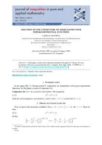 SOLUTION OF ONE CONJECTURE ON INEQUALITIES WITH POWER-EXPONENTIAL FUNCTIONS LADISLAV MATEJÍ ˇ CKA