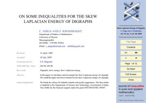 ON SOME INEQUALITIES FOR THE SKEW LAPLACIAN ENERGY OF DIGRAPHS JJ II