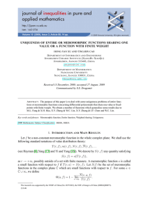 UNIQUENESS OF ENTIRE OR MEROMORPHIC FUNCTIONS SHARING ONE D